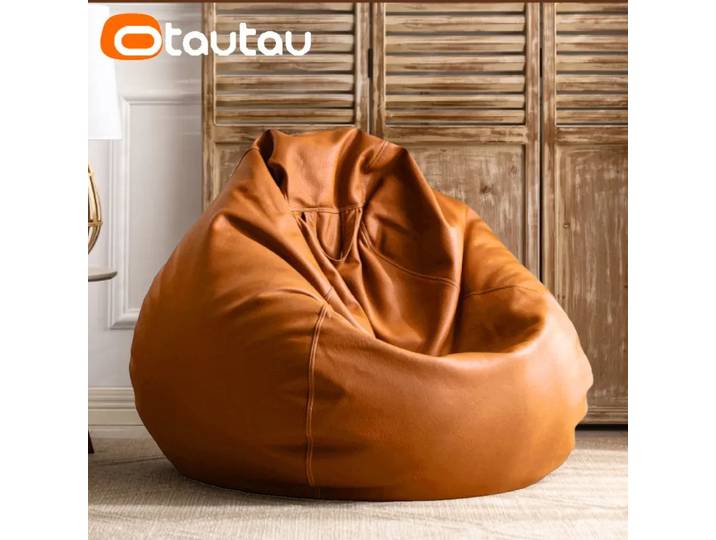 OTAUTAU rempli 70 cm Faux cuir pouf canapés avec remplissage confortable pouf canapé bouffant siège de sol Chaise longue Pouf Chaise DD004