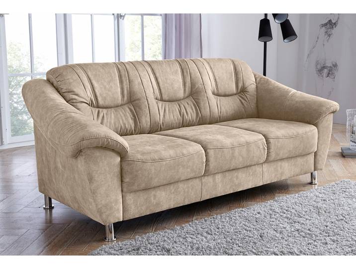 3-Sitzer SIT & MORE Salsa, B: 202 cm, Federkern, komfortable Sitzhöhe 45 cm , beige, B:202cm H:86cm T:90cm, Luxus-Microfaser ALTARA NUBUCK (100% Polyester) / Struktur (90% Polyester, 10% Polyamid);Luxus-Microfaser ALTARA NUBUCK (100% Polyester) / Struktur fein (100% Polyester), Sofas, 3-Sitzer, Frei im Raum stellbar, 110 kg je Sitzplatz, zeitloses Design