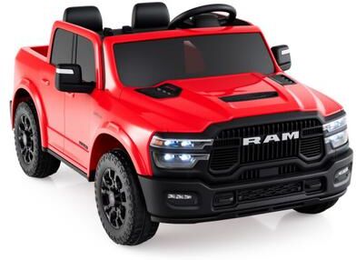 Costway 2 Seater 24V Ride on Toy for Big Kids Licensed Ram Truck with Remote and Music-Red