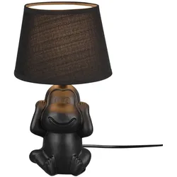 Nachttischleuchte Affe Tischlampe Keramik schwarz Beistellleuchte Affe Stoffschirm, Schnurschalter, 1x E14 Fassung, DxH 17x27 cm