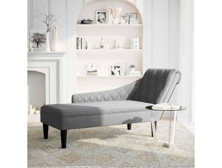 Chaiselongue mit Kissen Hellgrau Textilpolsterung Relaxliege Stoffbezug, Knopfsteppung, Lendenkissen, Schwamm hohe Sprungkraft, Universal Design