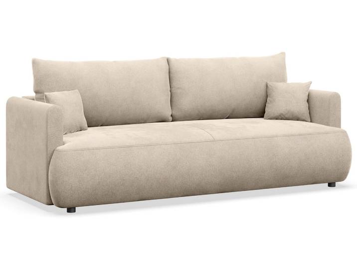 Selsey Ovo Mini - Canapé-lit 3 places avec coffre de lit\, velours Easy-Clean\, beige clair