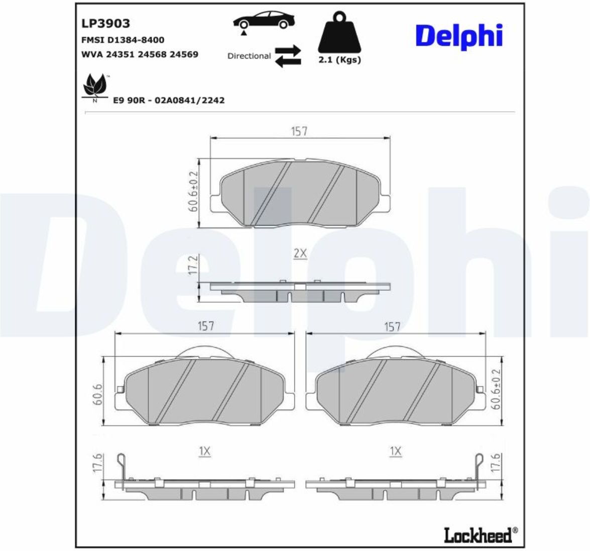 Bremsbelagsatz, Scheibenbremse DELPHI LP3903