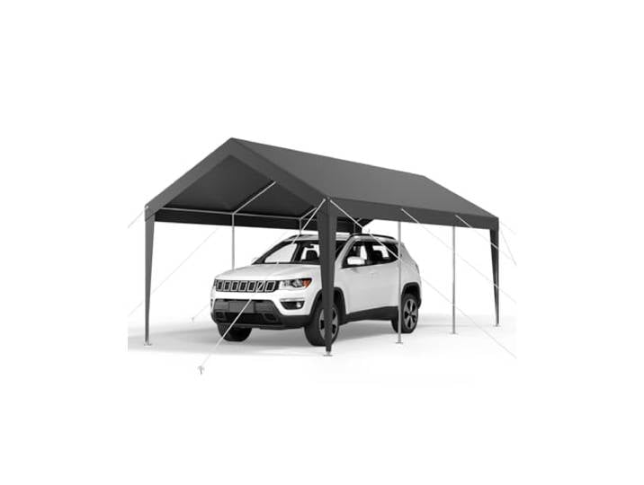 VEVOR Carport\, 3\,05 x 6\,09 m\, Abri de Voiture Robuste avec Cadre en Acier\, Abri de Garage Extérieur\, Résistant aux UV et à l'eau\, Protection Toutes Saisons\, Auvent pour Voitures\, Bateaux\, Moto\, Gris