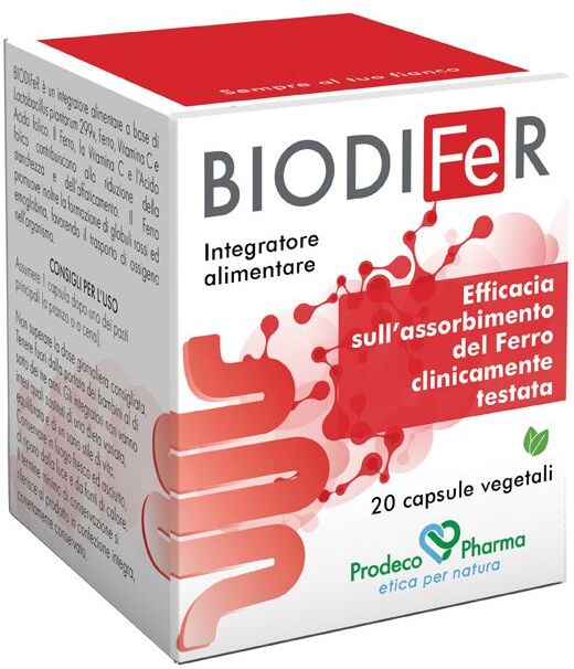 PRODECO PHARMA Srl Biodifer Integratore con Ferro - Combatte Stanchezza e Affaticamento - 20 Capsule Vegetali