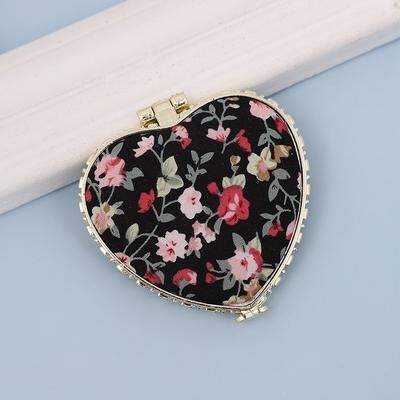 Fusion Finds Vintage Floral Compact Makeup Mirror Portable Pocket Mirror With Dual Sided Folding Design love black