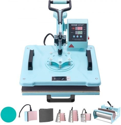VEVOR 8-in-1 Warmtepers met Tumbler Press, Digitale Precisiebesturing, voor T-shirts, Mokken en Hoeden, Groen, 30 x 38 cm