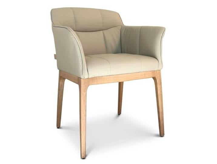 SIX Echtleder Esszimmerstuhl Armlehnenstuhl - Zeta - Design ideal für Esszimmer, Küche & Wohnzimmer - Fertig montiert, bis 150 kg - Gastronomie-Qualität (Beige Eiche)