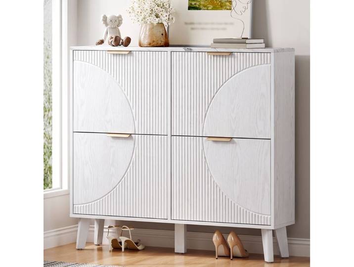 Modenuit Meuble à chaussures blanc 105 cm 4 abattants plateau effet marbre MDF