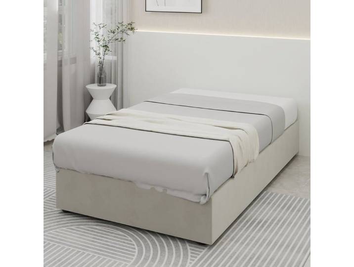Cadre de lit Logidon 90x200 cm velours beige avec rangements vérin à gaz