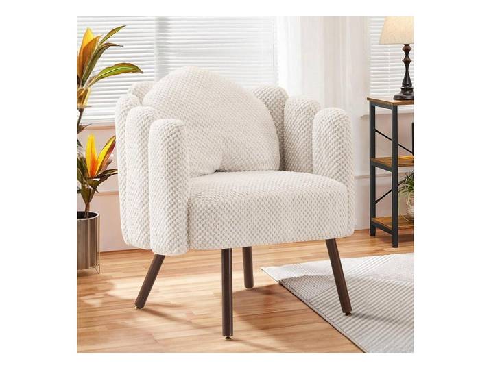 LuxusKollektion Loungesessel Sessel Muschelsessel Boucle Blütenblatt Rückenlehne Beige 1 Stück