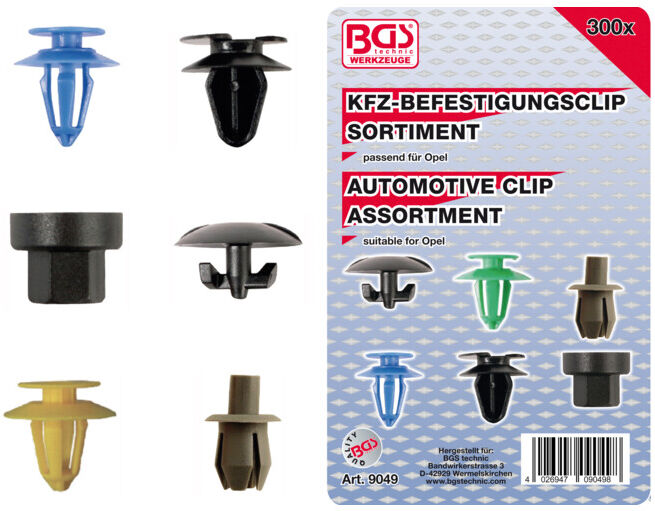 BGS Assortiment de clips de fixation automobiles pour Opel 300 pièces ; BGS technic (9049)