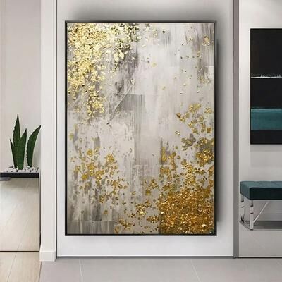 Inspired Living Luxe Horizon Abstract Gold Wall Art Handmade Textured Canvas For Modern Living Rooms 40x50cm h