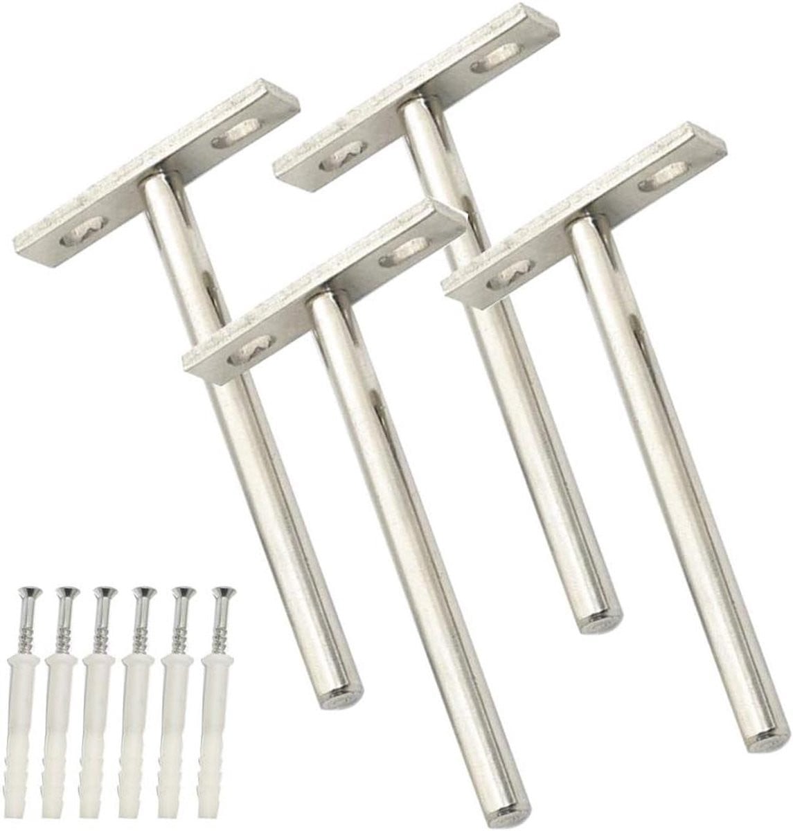 Set van 4 onzichtbare plankhouders van vernikkeld staal - 72mm - Drijvende wandplanksteunen