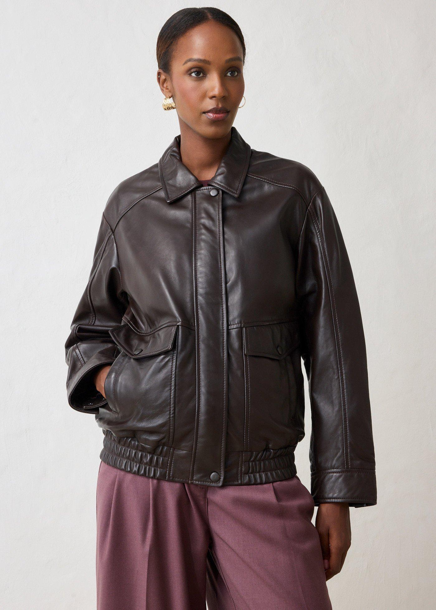 bonprix Oversize Leder-Blouson aus Lammnappa, braun, Gr.48, moderner Oversize Blouson aus hochwertigen Lammnappa-Leder, aus Nappaleder