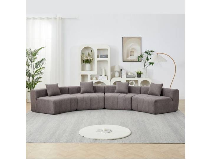 ELVORIN module de canapé courbé modulable 2 places en chenille grise avec 2 coussins