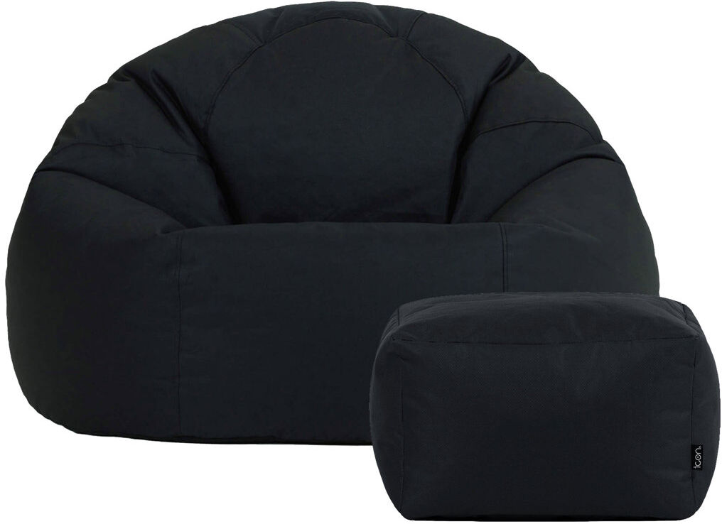 icon Adult Classic Beanbag Outdoor Waterproof Bean bags Ready Filled - Black Black 50cm H x 85cm W x 85cm D