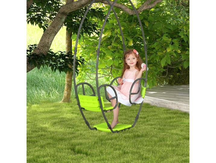 Outsunny Balançoire Enfants Métal 2 Places Vert 110.5cm