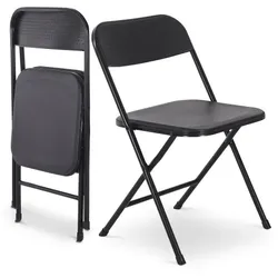 Klappstuhl 2er-Set, klappbarer Gästestuhl, Klappstühle mit Kunststoff, für Indoor und Outdoor, Schwarz/Schwarz, Raburg Jonas