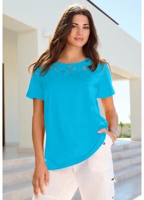 Plus Size Women's Plus Size Eyelet Cutout Tee by Roaman's in Ocean (Size S)