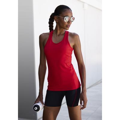Sporttop LASCANA ACTIVE, Damen, Gr. XS (32/34), rot, Trikot, Obermaterial: 85% Polyester, 15% Elasthan, unifarben, figurbetont hüftlang, Rundhals, Tops Sporttop, mit Racerback und Logo-Badge
