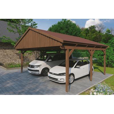 Doppelcarport SKANHOLZ "Fichtelberg", braun, B/H/T: 574cm x, Carports, mit roten Schindeln