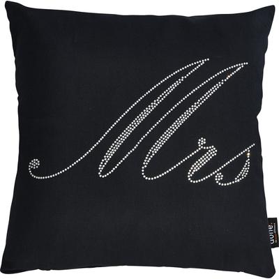 Dekokissen DONE. "Stone Mrs", grau (grau, schriftzug), B:45cm L:45cm, Baumwolle, Dekokissen_Sitzkissen_Kissenhüllen, mit Schriftzug Mrs, Kissenhüle mit Füllung, 1 Stück
