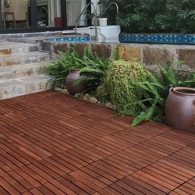 1 ft. x 1 ft. Acacia Wood Outdoor Interlocking Deck Tiles, Box of 10