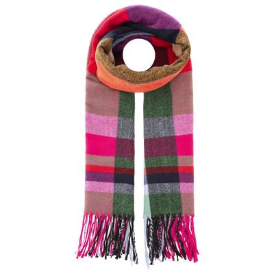 Schal ZWILLINGSHERZ "Buntes Karo", Damen, bunt (grün), Obermaterial: 80% Polyester, 20% Viskose, kariert, Modetücher Schal, mit Fransen, Viskose Mix, farbenfroh, klassisches Karo-Muster