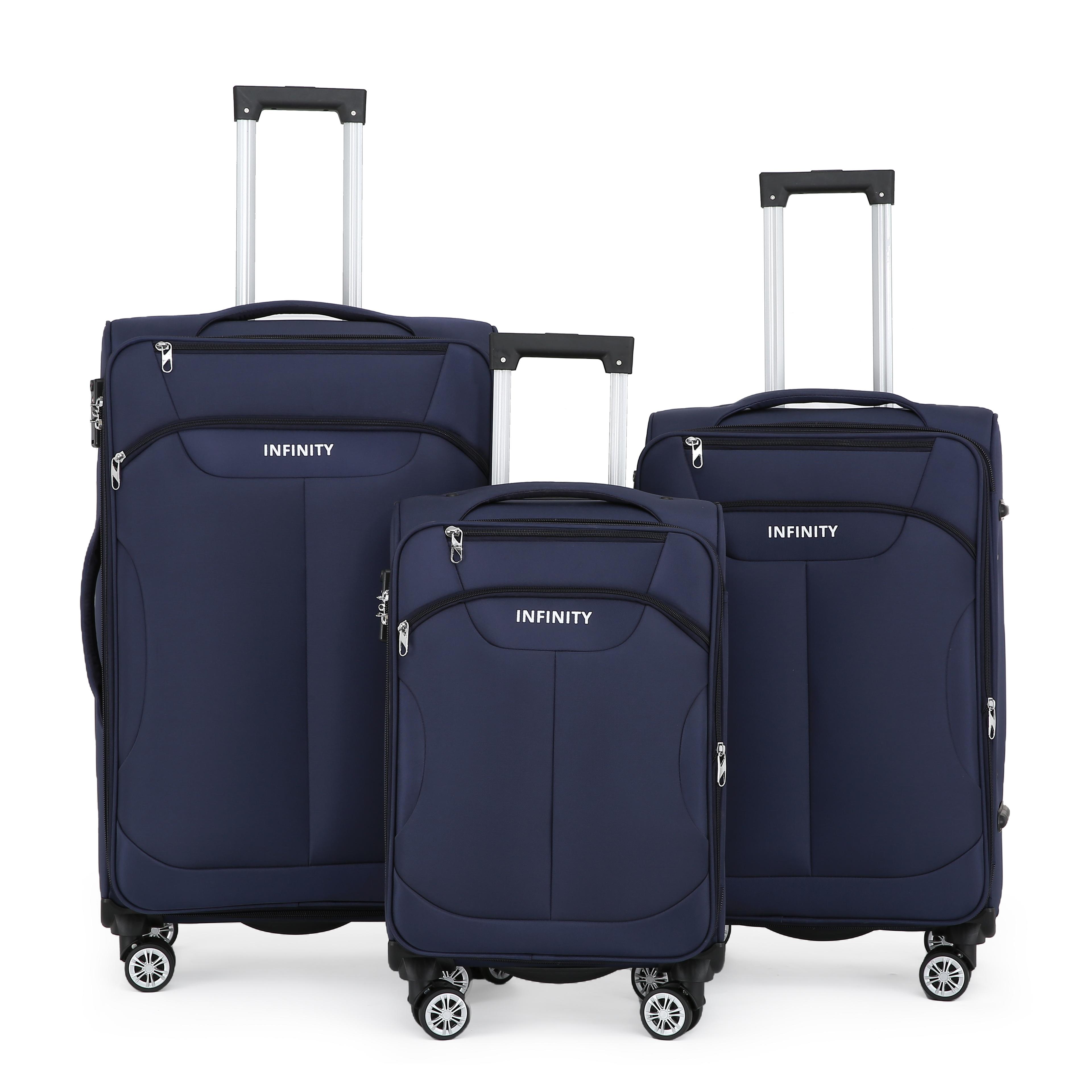 Blauwe zachte koffer 8-wiel bagageset TSA lichte handbagage handbagage
