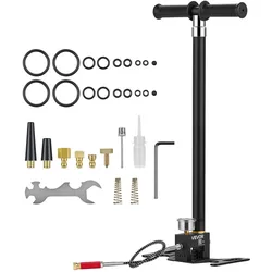 VEVOR PCP-Handpumpe 4-stufig, Hochdruckpumpe bis 40 MPa, Standpumpe mit Öl-Wasser-Filter, Manometer und Edelstahlgehäuse, für Luftgewehre, Paintball, Reifenbefüllung und Schlauchboote Schwarz