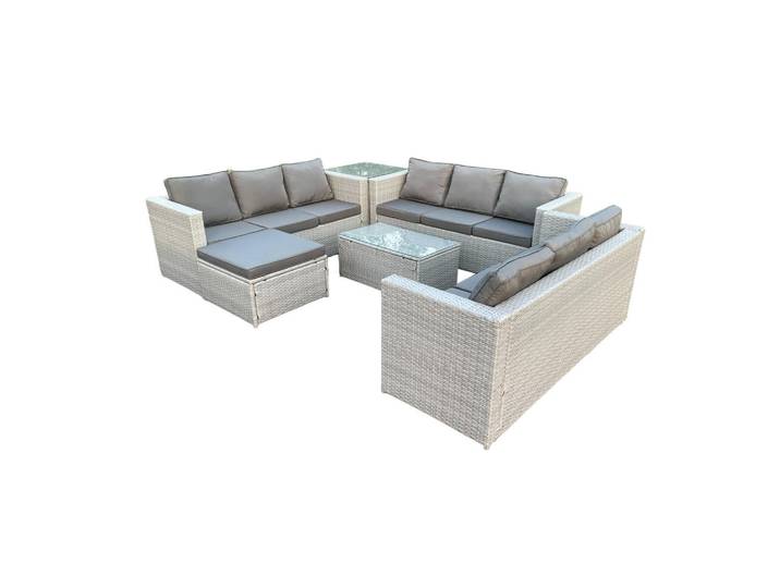 Fimous Gartenmöbel SET Polyrattan Helles Grau 10-Sitzer, Hellgrau, Metall, rechteckig, Gartenmöbel, Gartengarnituren, Gartenmöbel-Sets