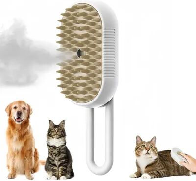 Uplifted Trends Cat Dog Pet Spray Massage Brush One Button Steam Spray Rotatable Floating Hair Bath And Hair Removal Comb white