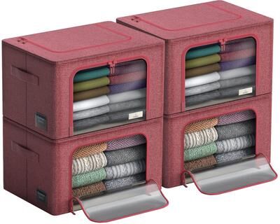 Sorbus Storage Bins with Metal Frame Stackable Foldable Clothes Organizer Bags Oxford Fabric With Clear Window & Handles- 4Pk