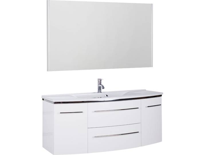 Badmöbel-Set SAPHIR 3040 , weiss (weiß glanz, beckenfarbe: granit weiß), Kastenmöbel-Sets, Badmöbel-Set