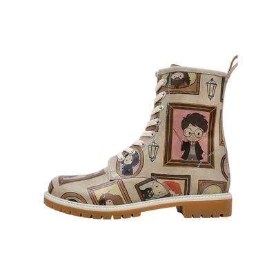 Schnürboots DOGO "Long Boots Schnürstiefel Frames-Of-Hogwarts Damen Stiefeletten", Damen, Gr. 40, Normalschaft, beige, Lederimitat, Schuhe Schnürboots, Handgefertigt