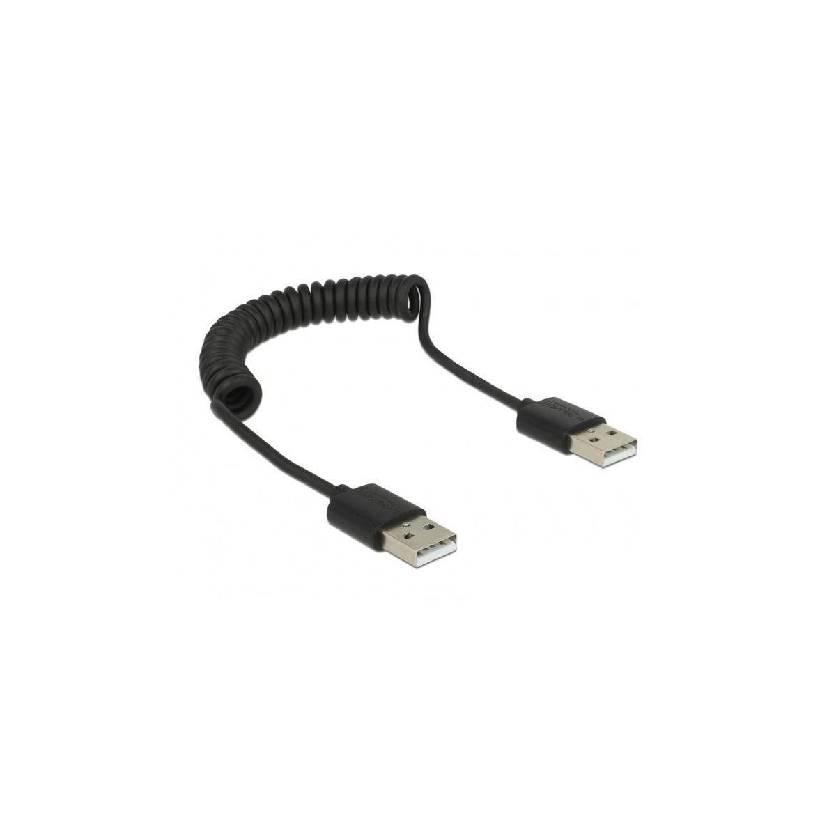 Delock 83239 USB A naar USB A Spiraalkabel Zwart 0,20m-0,60m