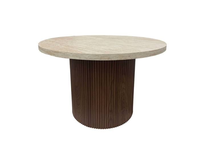Couchtisch rund, in Holz- und Travertin-Effekt, Ø70 x 45 cm