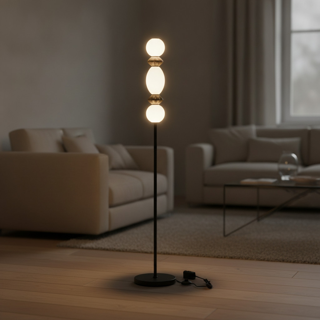 Lyora Vloerlamp Pallina met glazen bol in wit en zwart, Hoogte: 160 cm
