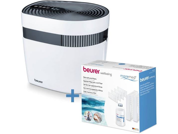 Kombigerät Luftbefeuchter und -reiniger BEURER Maremed MK500 Meeresklimagerät, mit Filter und Salz , weiss (weiß), B:38,4cm H:34cm T:30,5cm, Luftreiniger, Kombigerät Luftbefeuchter und -reiniger, Simuliert Meeresklima für Zuhause, mit ergiebiger Luftbefeuchtung