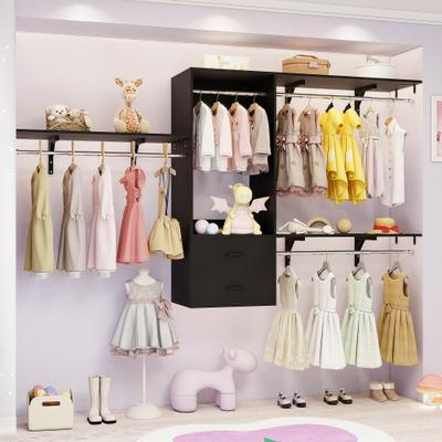 Rackcog 96'' W Wall-mounted Closet System with Storage Shelves and Hanging Rods,Adjustable Walk-in Closet Organizer System