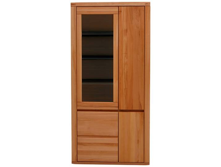 Voleo Vitrine, Kernbuche, Kunststoff, Kernbuche, massiv, 4 Holz + 3 Glas Fächer, 98.4x203.6x37.7 cm, Typenauswahl, Beimöbel erhältlich, stehend, Wohnzimmer, Wohnwände, Vitrinenschränke