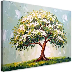 LEINWANDBILD 3D Grüner blühender Baum des Lebens Blumen 100x70cm