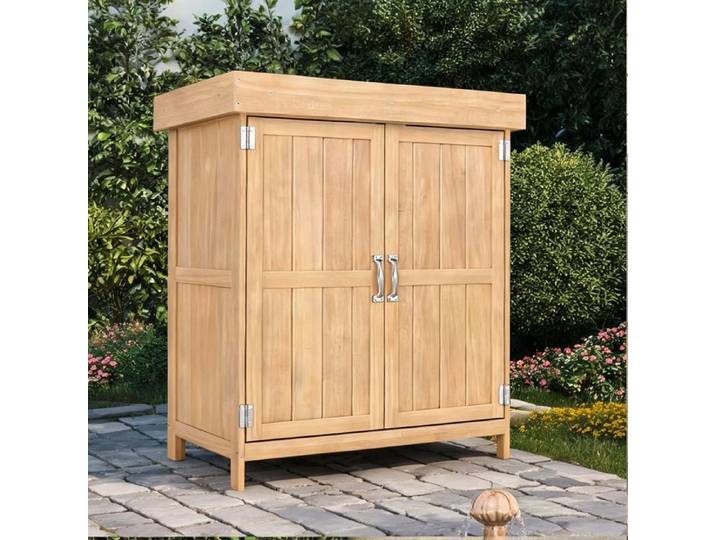 Armoire de jardin compacte 74x43x88 cm en bois massif de sapin finition soft beige