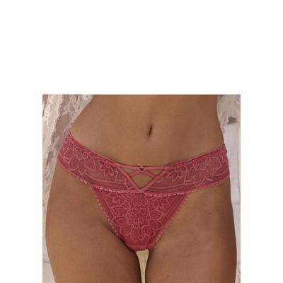 String LASCANA, Damen, Gr. 44/46, braun (kastanie), Spitze, Obermaterial: 90% Polyamid, 10% Elasthan, Unterhosen String, mit edlem Cut-Out aus floraler Jacquardspitze
