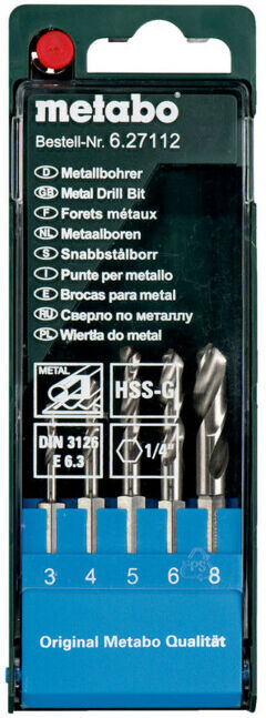 Coffret de forets HSS-G. 5 pièces E 6.3 metabo (627112000)