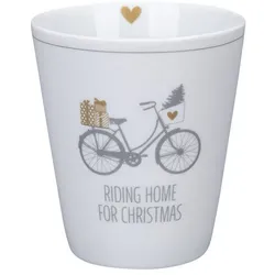 Krasilnikoff Happy Mug Becher Riding Home for Christmas, Ø8,7 x H10cm, weiss