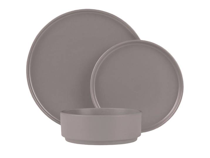 Design Geschirr-Set aus Steingut, 18-teilig, stapelbar, taupe matt