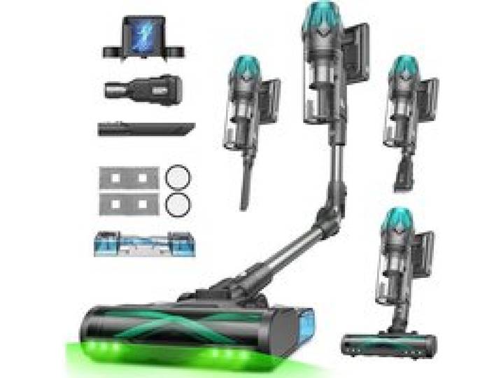 Aspirateur Balai sans Fil 65kPa 2 en 1 Laveur 600W/60Min rosse 4D anti-poils danimaux filtration multicône LED autonomie 60min