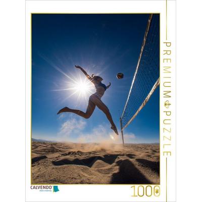 CALVENDO Puzzle Sexy Volleyballspielerin springt im Sand unter der Sonne | 1000 Teile Lege-Größe 64x48cm Foto-Puzzle für glückliche Stunden